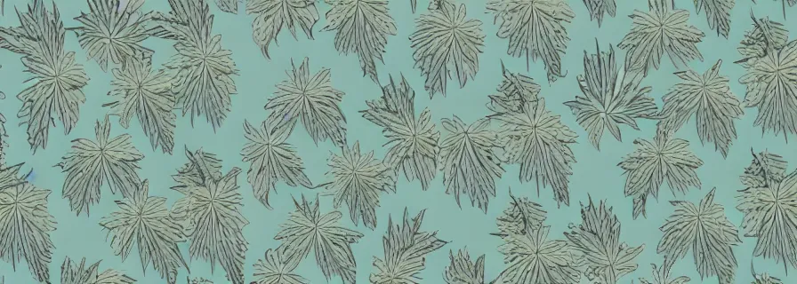 Prompt: pattern with coconuts and marijuana leaves in pastel colours