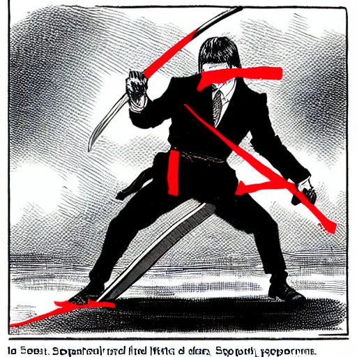 Image similar to mitch mcconnel being cut open by a katana, committing seppeku