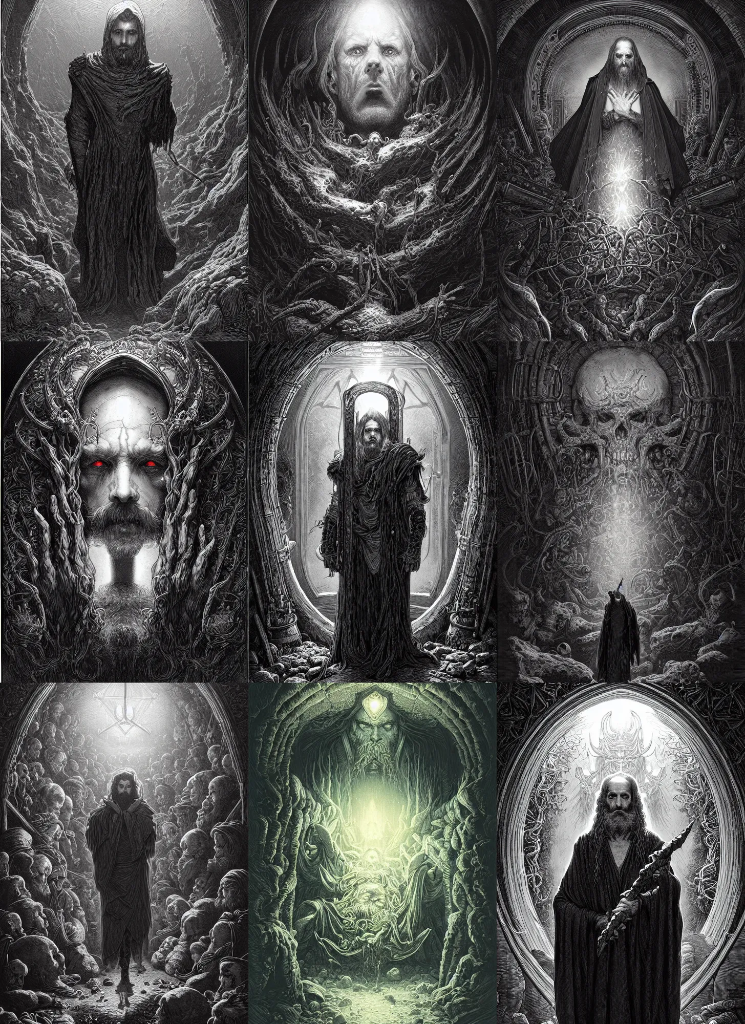 Prompt: portrait of the necromancer, illustrated by gustave dore : 3, dan mumford : 0. 5, hyper detailed, fantasy surrealism, crisp