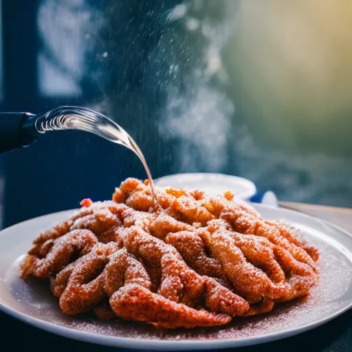 Image similar to a photograph of a funnel cake made out of fried chicken, 4K, HD