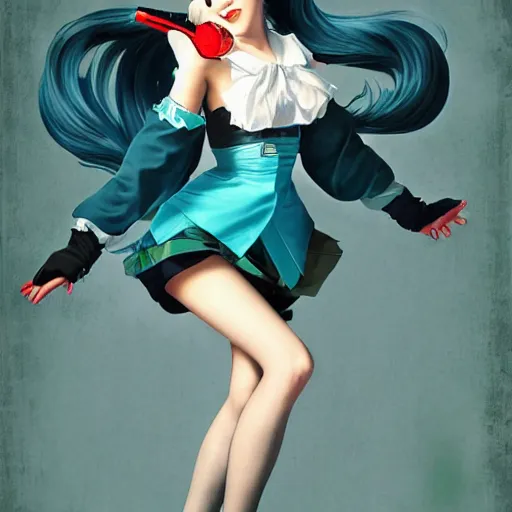 Image similar to Hatsune Miku by Gil Elvgren