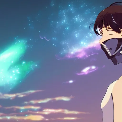 Prompt: makoto shinkai. robotic android girl. futuristic cyberpunk. dystopia. vibrant nebula sky. robotic android girl.-W 768