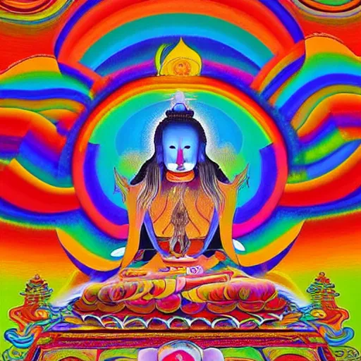 Image similar to psychedelic trippy artwork, focus clarity, tibetan buddhism, the meaning of Dzogchen, full color, a life of primordial grounding, award-winning, trending