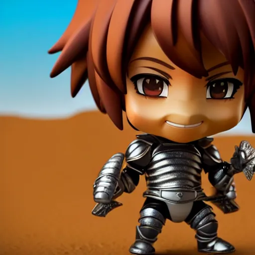 Prompt: antropomorphic knight lion warrior as nendoroid walking in a desert in the croods movie style, anime, disney, pixar, 8 k, hd, dof, kodak film, volumetric lighting, subsurface scattering, photorealistic, octane render, details