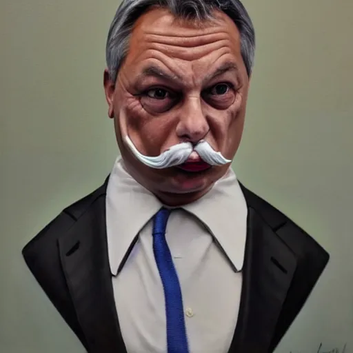 Image similar to viktor orban with a beer moustache, anatomically correct, oil painting, hyper realistic, 8 k highly detailed