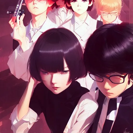 Image similar to what is the cause of the end of our reality? by wlop, ilya kuvshinov, artgerm, krenz cushart, greg rutkowski, hiroaki samura, range murata, james jean, katsuhiro otomo, erik jones