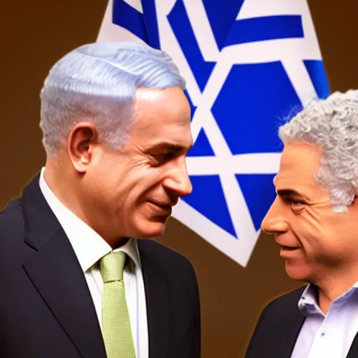 Prompt: benjamin netanyahu as a baby being breast fed by yair lapid. digital painting, high detail, 8 k, film still