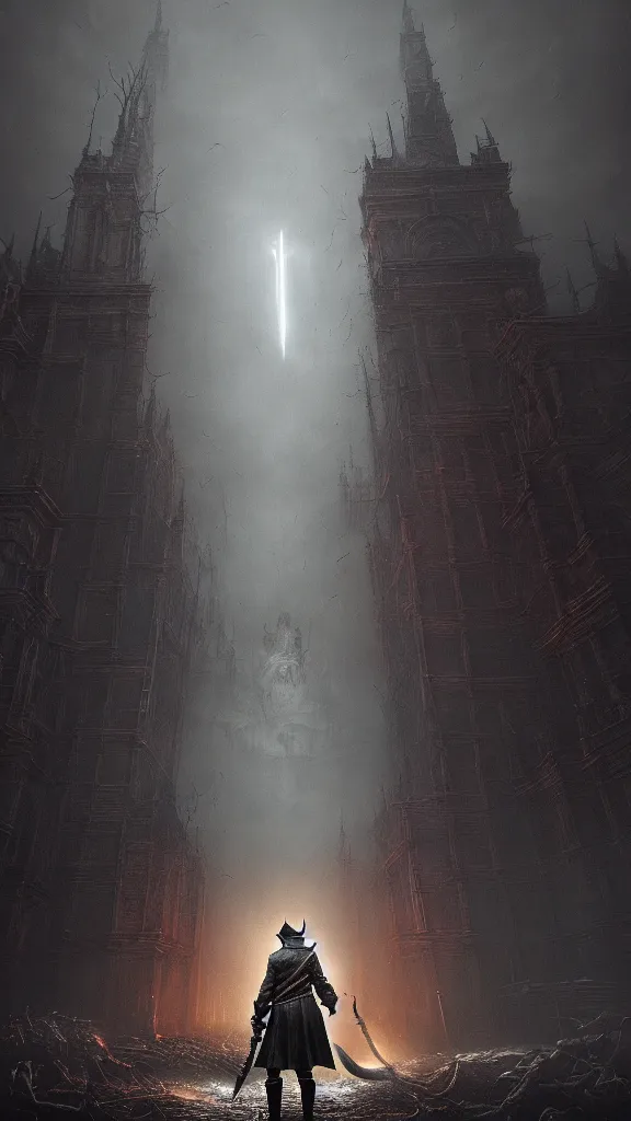 Image similar to bloodborne, sword, beksinski, greg rutkowski, cinematic, unreal engine, golden ratio, cosmic horror, realistic, high quality, photorealistic. realistic, 8 k octanerender.