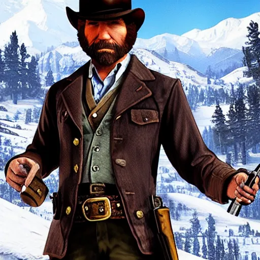 Image similar to Bob Ross as a video game character in red dead redemption 2 wearing a sheriff uniform