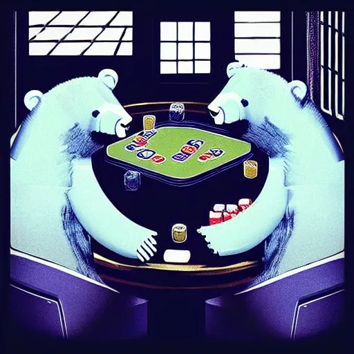 Image similar to “tardigrade and grizzly bear mobsters playing poker in a dimly lit basement poker table”