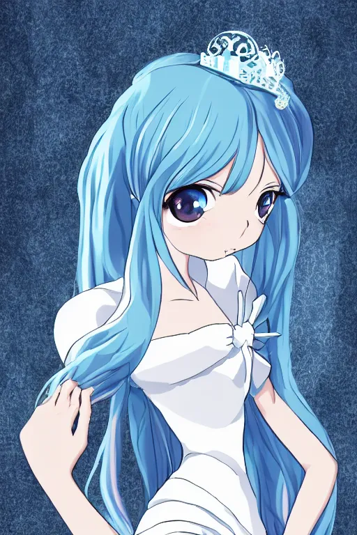 Prompt: Beautiful portrait of a princess in a white dress, anime style, 8K, cinematic, in the style of Studio Trigger manga, and shonen manga, dark beauty, light blue eyes like Junji Ito