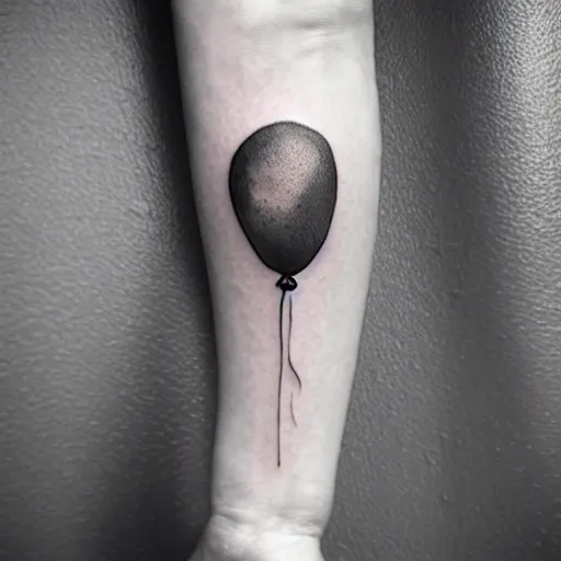 Image similar to a tattoo of multiple small balloons floating up, tattoo art, black and white tattoo,