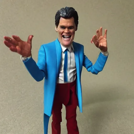 Prompt: Jim Carrey's action figure, wearing costumes