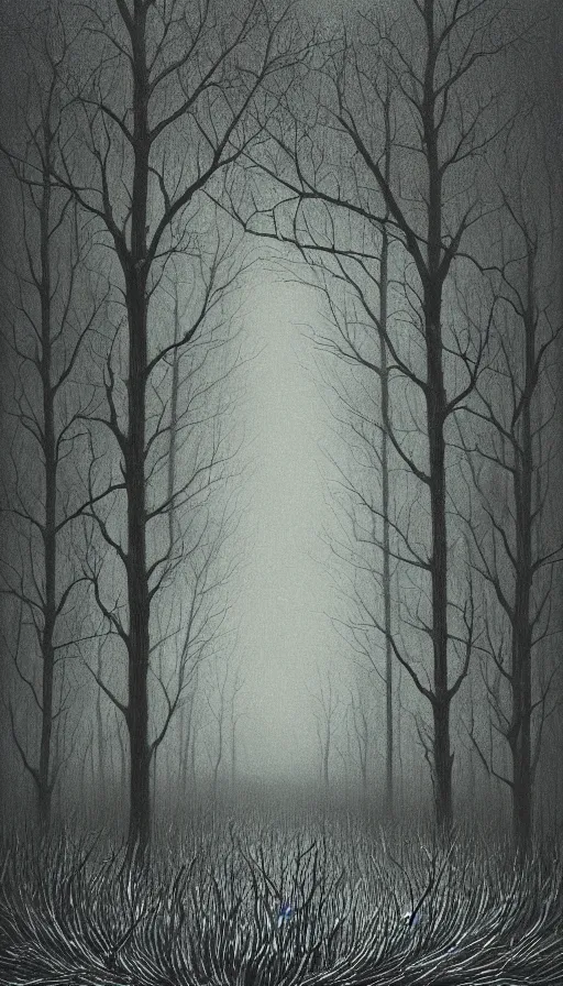 Image similar to a storm vortex made of many demonic eyes and teeth over a forest, by lee madgwick