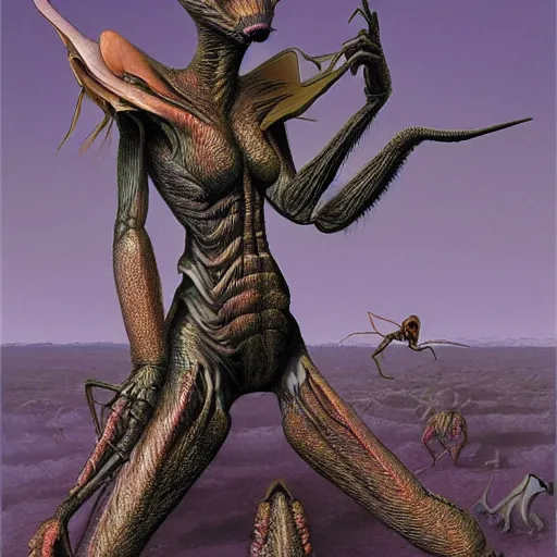 Image similar to A large ant queen standing on her hind legs, digital art, Wayne Barlowe