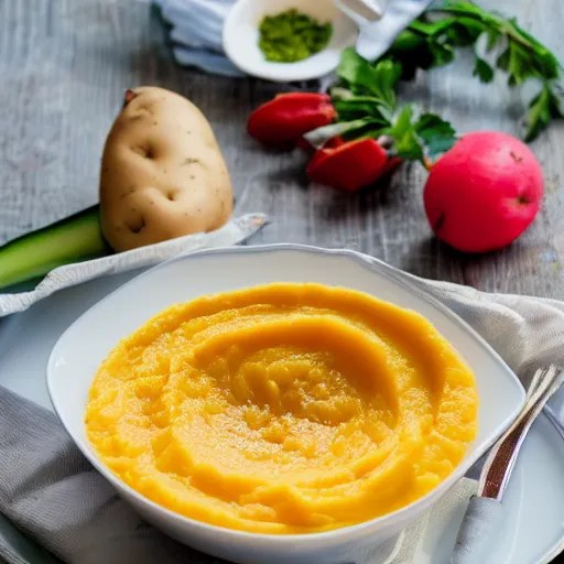 Prompt: Beautiful foodphotography photograph of a potato puree day light