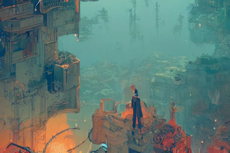 Prompt: man, concept art, fantasy illustration, by victo ngai and diego gisbert llorens