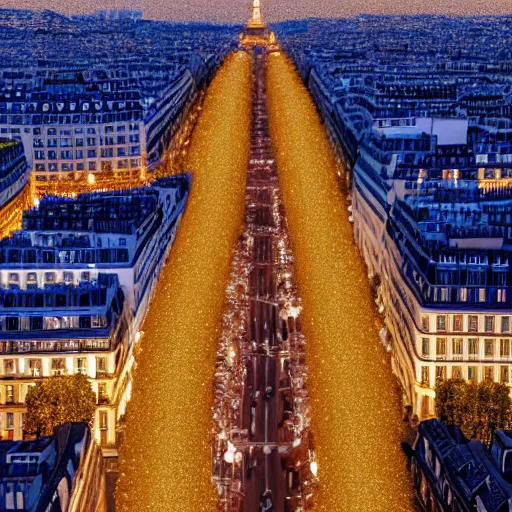 Image similar to an avenue in paris on a christmas night, colorful, aerial view, photorealistic, 8 k