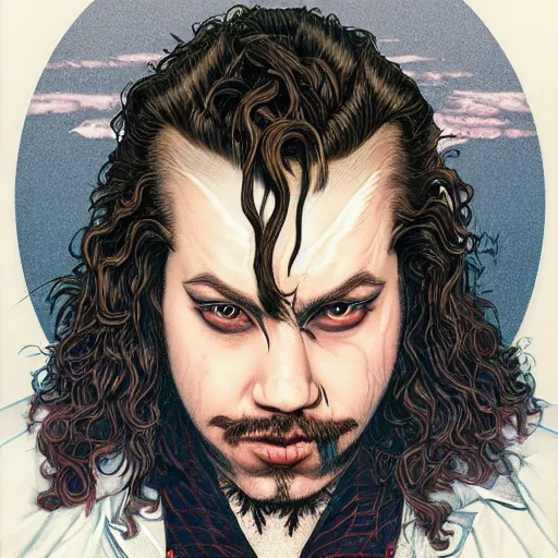 Image similar to portrait closeup of post malone vampire, symmetrical, by yoichi hatakenaka, masamune shirow, josan gonzales and dan mumford, ayami kojima, takato yamamoto, barclay shaw, karol bak, yukito kishiro