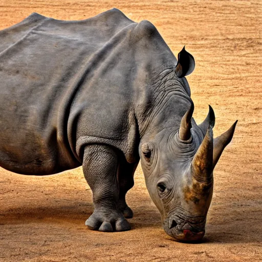 Prompt: a Rhino with the armor of a pangolin, national geographic photograph