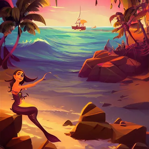 Image similar to painting mermaid treasure on sea of thieves game avatar hero smooth face median photoshop filter cutout vector, behance hd by jesper ejsing, by rhads, makoto shinkai and lois van baarle, ilya kuvshinov, rossdraws global illumination