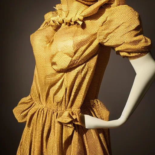 Image similar to a beautiful dress made of a real bee hive, on a mannequin. high resolution, studio lighting