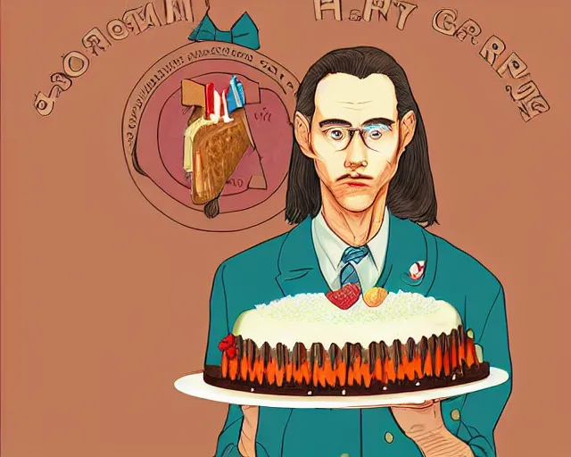 Image similar to Forrest gump eating a cake in hogwarts, digital art, highly detailed, in the style of Heraldo Ortega