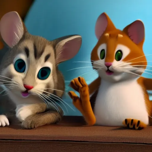 Prompt: tom and jerry as a real cat and mouse, very very realistic, 4 k, detailed