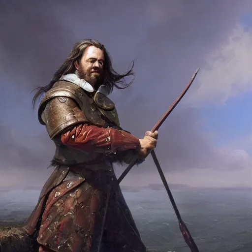 Image similar to Peter the Great holding big narrow axe, sharp focus, fantasy style, octane render, volumetric lighting, 8k high definition, by greg rutkowski, highly detailed, trending on art Station, oil painting