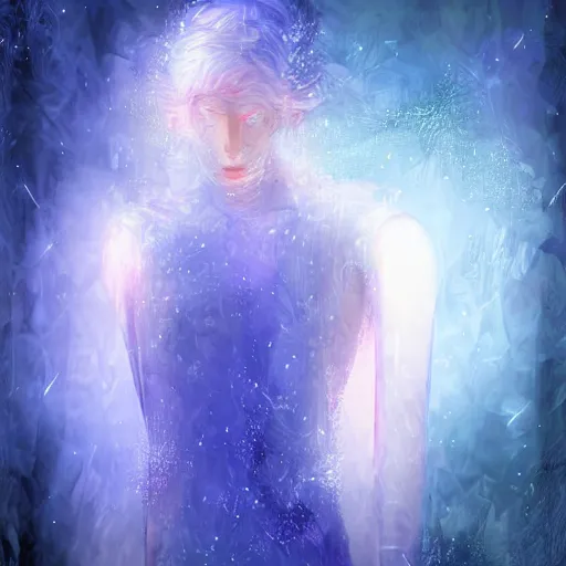 Image similar to human encased in a shining blue crystal, fantasy, digital art