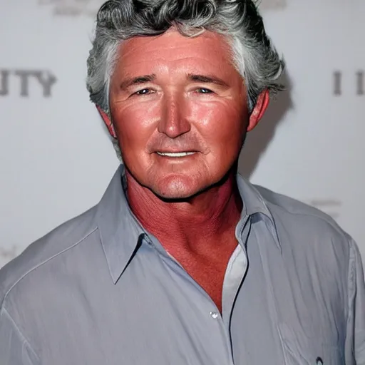 Prompt: patrick duffy shoulder length grey hair wearing a white shirt