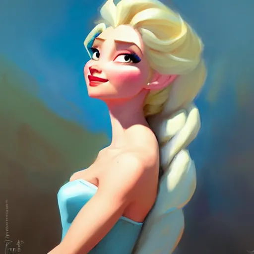 Image similar to Greg Manchess portrait painting of Elsa from Frozen as Overwatch character, medium shot, asymmetrical, profile picture, Organic Painting, sunny day, Matte Painting, bold shapes, hard edges, street art, trending on artstation, by Huang Guangjian and Gil Elvgren and Sachin Teng