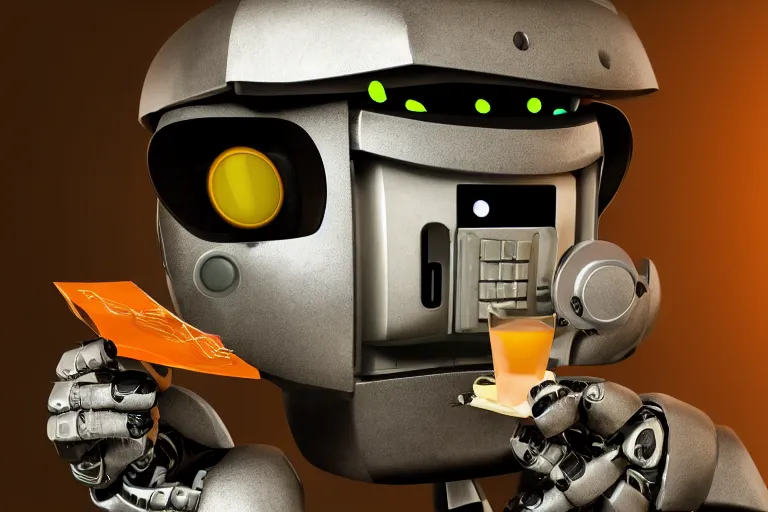 Prompt: highly detail cinematic picture of a robot eating a floppy disk for breakfast