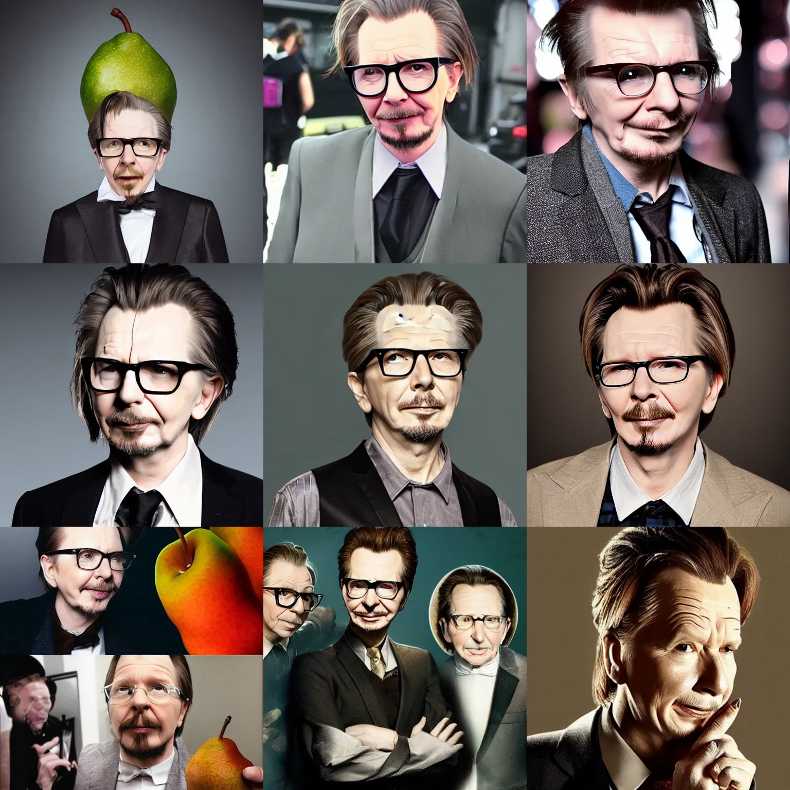 Prompt: a fusion of a pear with gary oldman