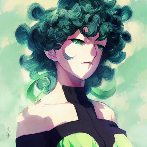 Prompt: tatsumaki from one punch man, painting, cool color palette, refreshing, soft lighting, by cushart krenz, by makoto shinkai