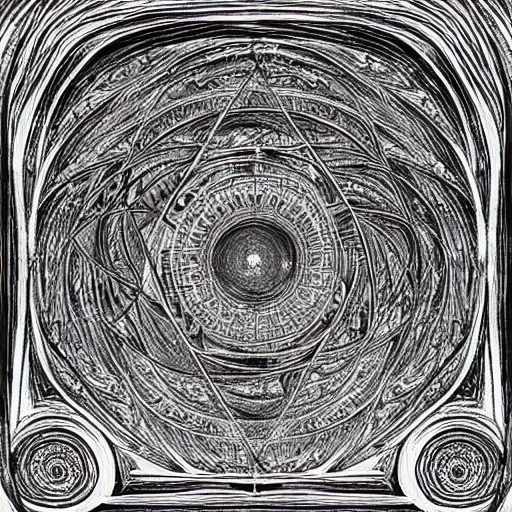 Image similar to golden ratio, circles, squares, perfection, intricate, sublime, heavenly, doorway, detailed, pencil art, spirals, colored, astronaut suite, human astronaut opening door that shows the universe illustrated by davinci