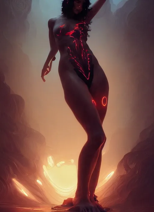 Prompt: woman covered by black oil, intricate lights, phoenix, bio luminescent, plasma, by ruan jia and artgerm and range murata and wlop and ross tran and william - adolphe bouguereau and beeple. key art. fantasy illustration. award winning, artstation, intricate details, realistic, hyperdetailed, 8 k resolution.