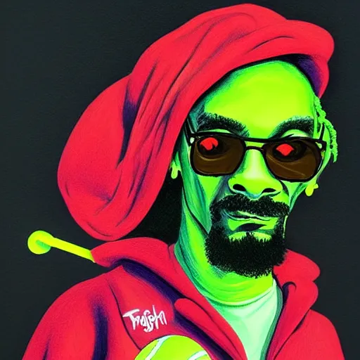 Image similar to snoop dogg, tennis ball monster ,tennis ball, digital art, fantasy,chalk, magic, trending on artstation, ultra detailed, professional illustration by Basil Gogos