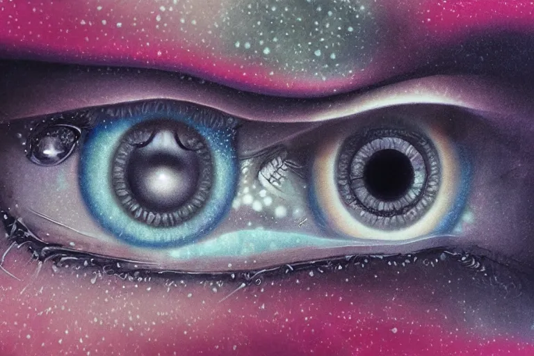 Image similar to close - up of an eye with factal stars and clouds by mary jane ansell, behance contest winner, psychedelic art,