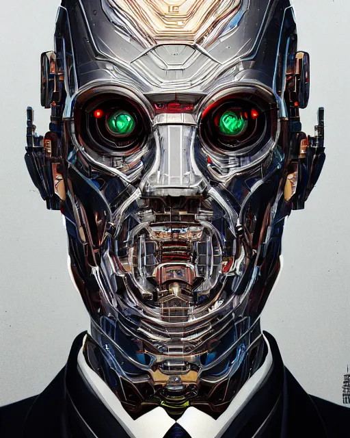 Image similar to cyborg man in suit. intricate abstract. intricate artwork. by tooth wu, wlop, beeple, dan mumford. trending on artstation, greg rutkowski very coherent symmetrical artwork. cinematic, hyper realism, high detail, octane render, 8 k, iridescent accents