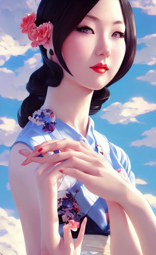 Prompt: a pin up and beautiful fashion charming dreamlke japanese girl with lv jewelry, character art, art by artgerm lau and wlop and and ilya kuvshinov and john singer sargent, hyperdetailed, 8 k realistic, symmetrical, frostbite 3 engine, cryengine, dof, trending on artstation, digital art