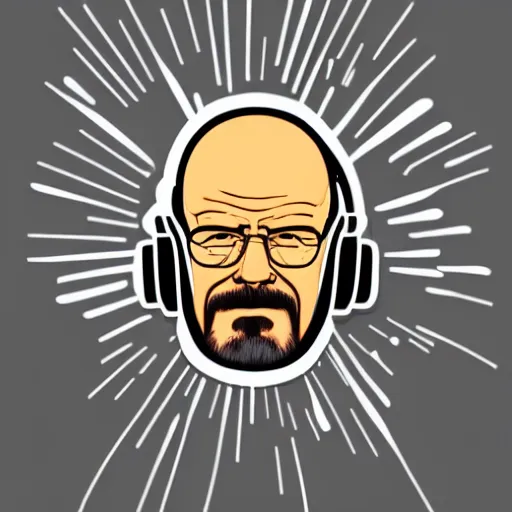 Image similar to a breaking-bad-walter-white, svg sticker, vector art, wearing headphones, jamming to music