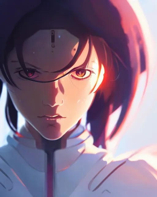 Image similar to girl cyborg, hibiki otsuki detailed perfect face, exquisite details, fire magic, mid view, design on a white background, by studio muti, greg rutkowski makoto shinkai takashi takeuchi studio ghibli