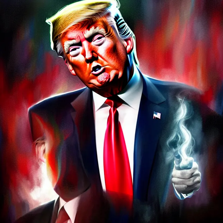 Image similar to epic professional digital art of donald trump, atmospheric lighting, paint and ink, illustrated, detailed, by leesha hannigan, wayne haag, reyna rochin, ignacio fernandez rios, mark ryden, iris van herpen, best on artstation, cgsociety, epic, stunning, gorgeous, much wow, much detail, cinematic, masterpiece