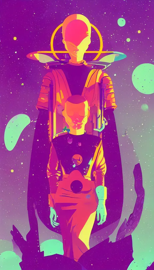 Prompt: space witch, sharp focus, james gilleard, moebius, print, risograph, cinematic, game art