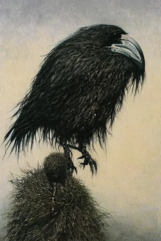 Prompt: crow with mohawk painted by beksinski