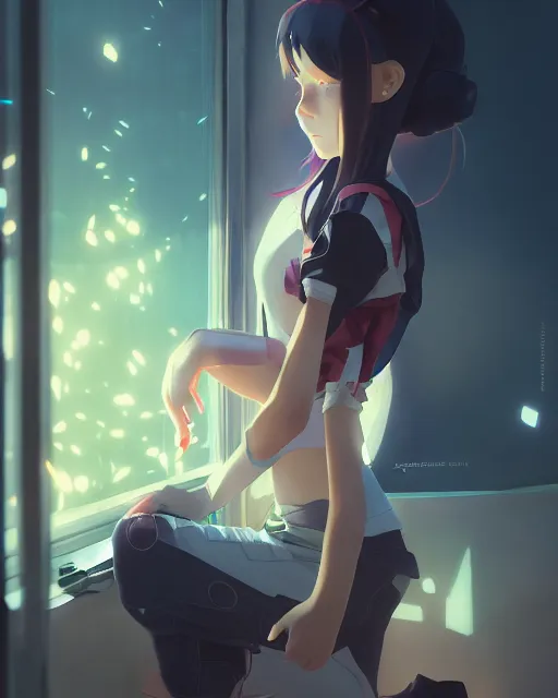 Prompt: gamer girl, full shot, atmospheric lighting, detailed face, by makoto shinkai, stanley artger m lau, wlop, rossdraws, james jean, andrei riabovitchev, marc simonetti, krenz c