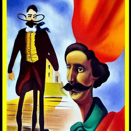 Prompt: picture with abstract elements, man with moustache following princess in the town from 18th century by salvador dali, 4k, painting, artstation