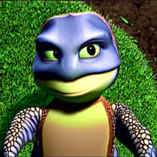 Prompt: the turtle from the movie over the hedge, reaction image