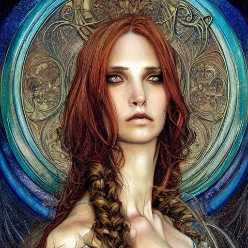 Prompt: an art nouveau painting in the style of donato giancola, and in the style of charlie bowater, and in the style of luis royo. symmetry, smooth, sharp focus, semi - realism, intricate detail.